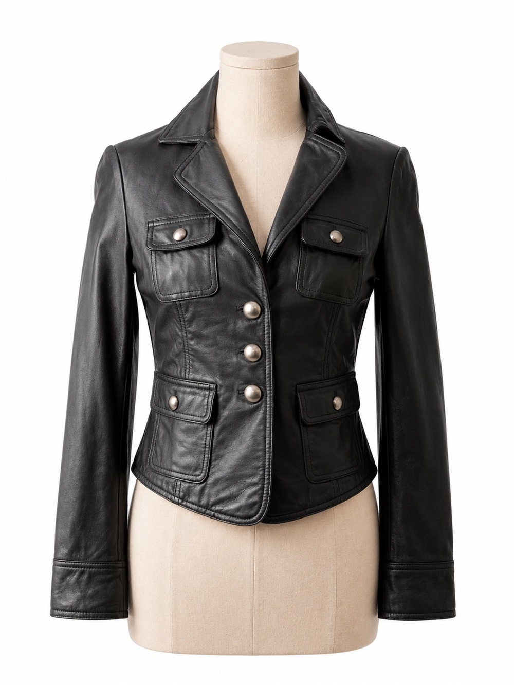 Bebe Y2K Black Leather Jacket XS Moto Biker Edgy Rock Chic Luxury Style